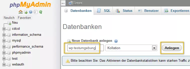 Datenbank mit PHPMyAdmin anlegen