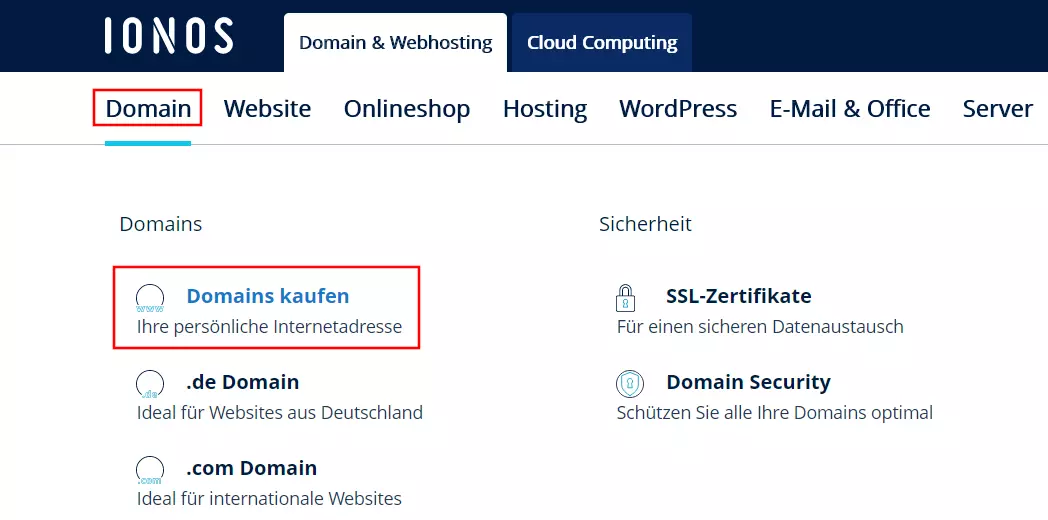 IONOS Website: Domains kaufen