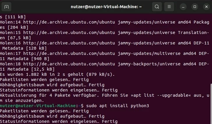 Manuelle Python3-Installation im Ubuntu-Terminal