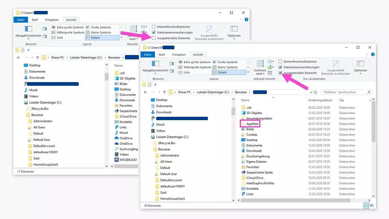 AppData-Ordner im Windows-Explorer sichtbar machen