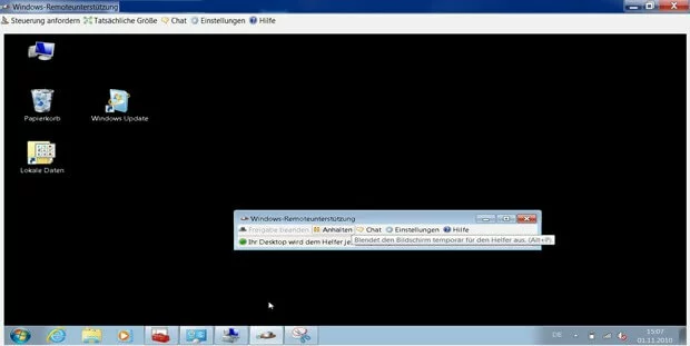 Desktop-Ansicht des Remotecomputers