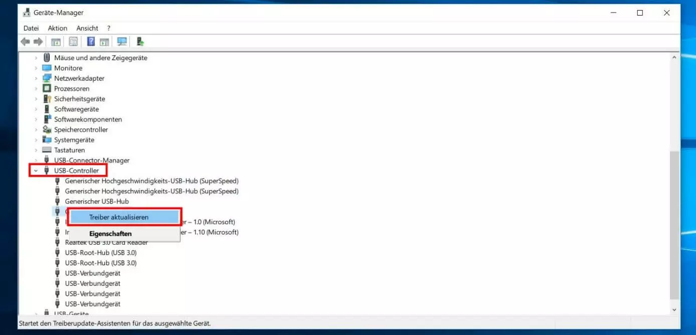 USB-Controller-Management im Geräte-Manager von Windows 10