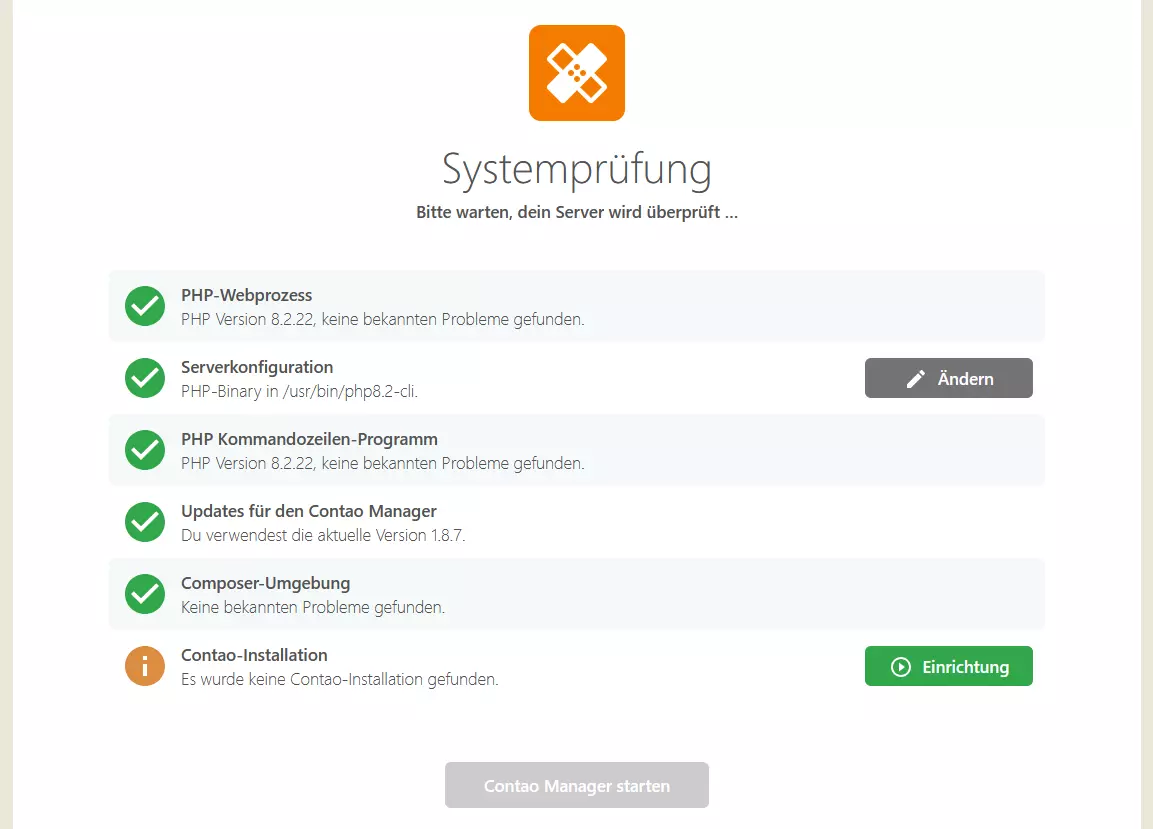 Contao-Manager Systemprüfung