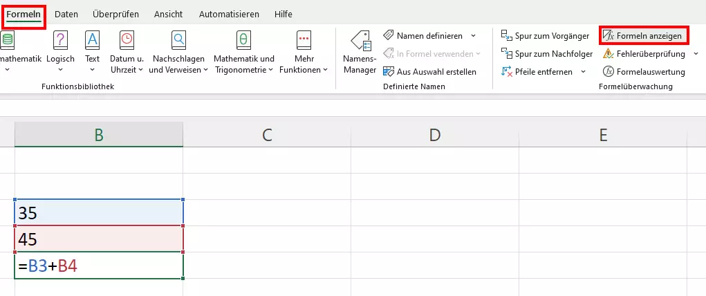 Excel: Formeln anzeigen