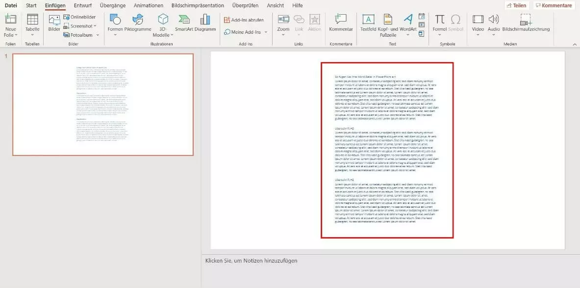 Eingefügtes Word-Dokument in PowerPoint