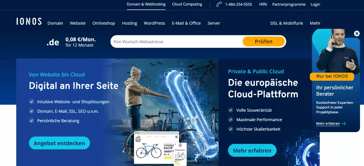 Die Homepage des Unternehmens IONOS