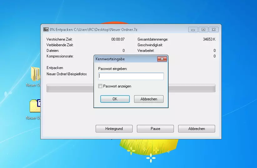 Screenshot von der Kennworteingabe bei 7-Zip in Windows