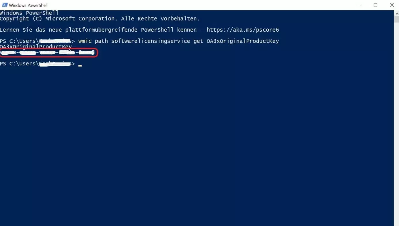 Anzeige des 25-stelligen Product Key in PowerShell