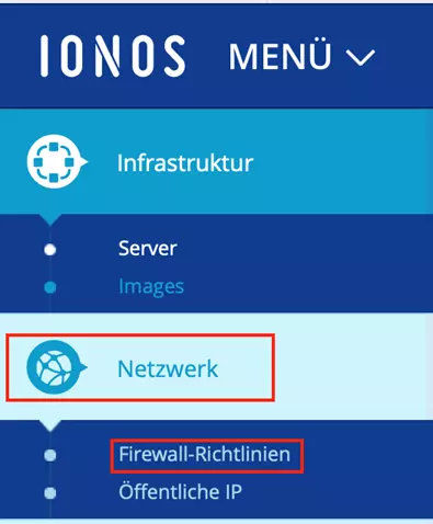 Firewall-Richtlinien-Menü im IONOS Cloud Panel