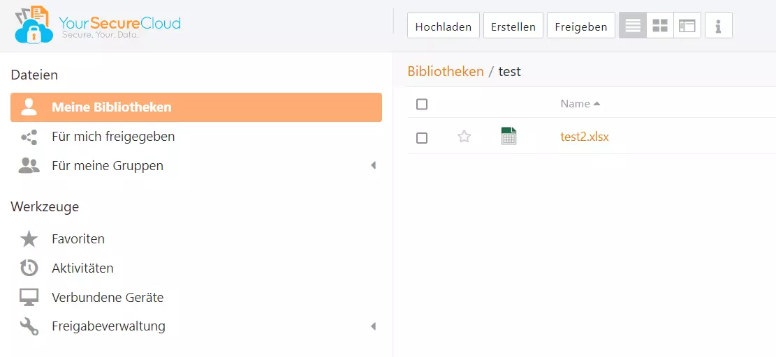 Your Secure Cloud: Datei-Auflistung im Webinterface