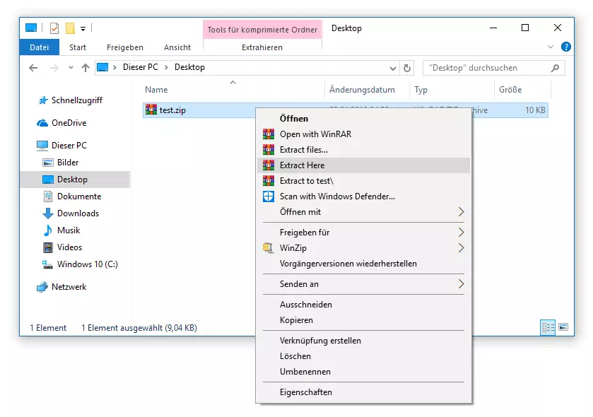 WinRAR-Integration im Kontextmenü des Windows-Dateimanagers