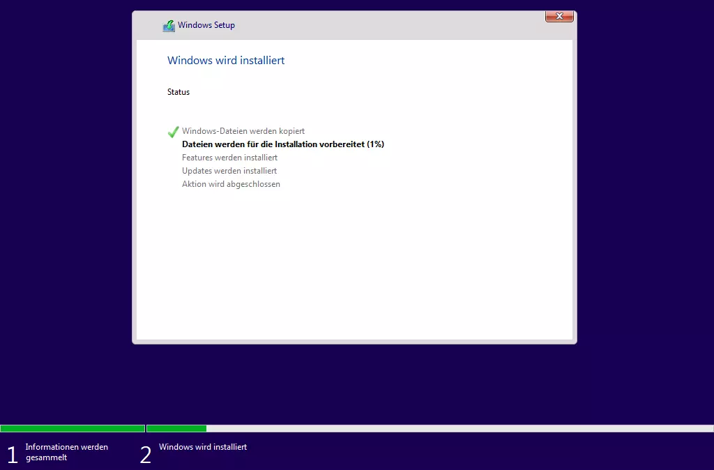 Fortschrittsanzeige „Windows wird installiert“