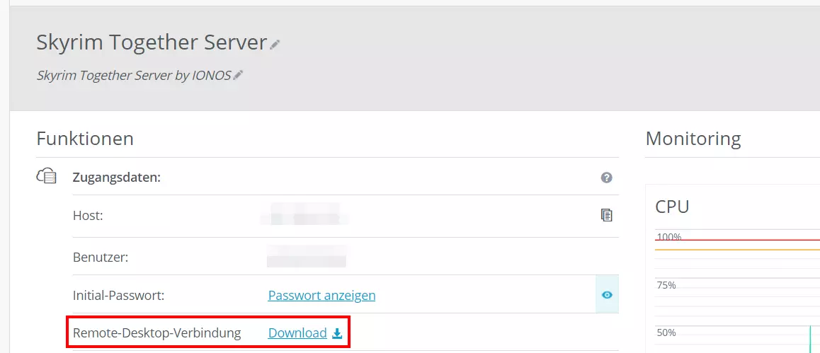 Remote-Verbindung zum „Skyrim Together“-Server einrichten im IONOS Cloud Panel