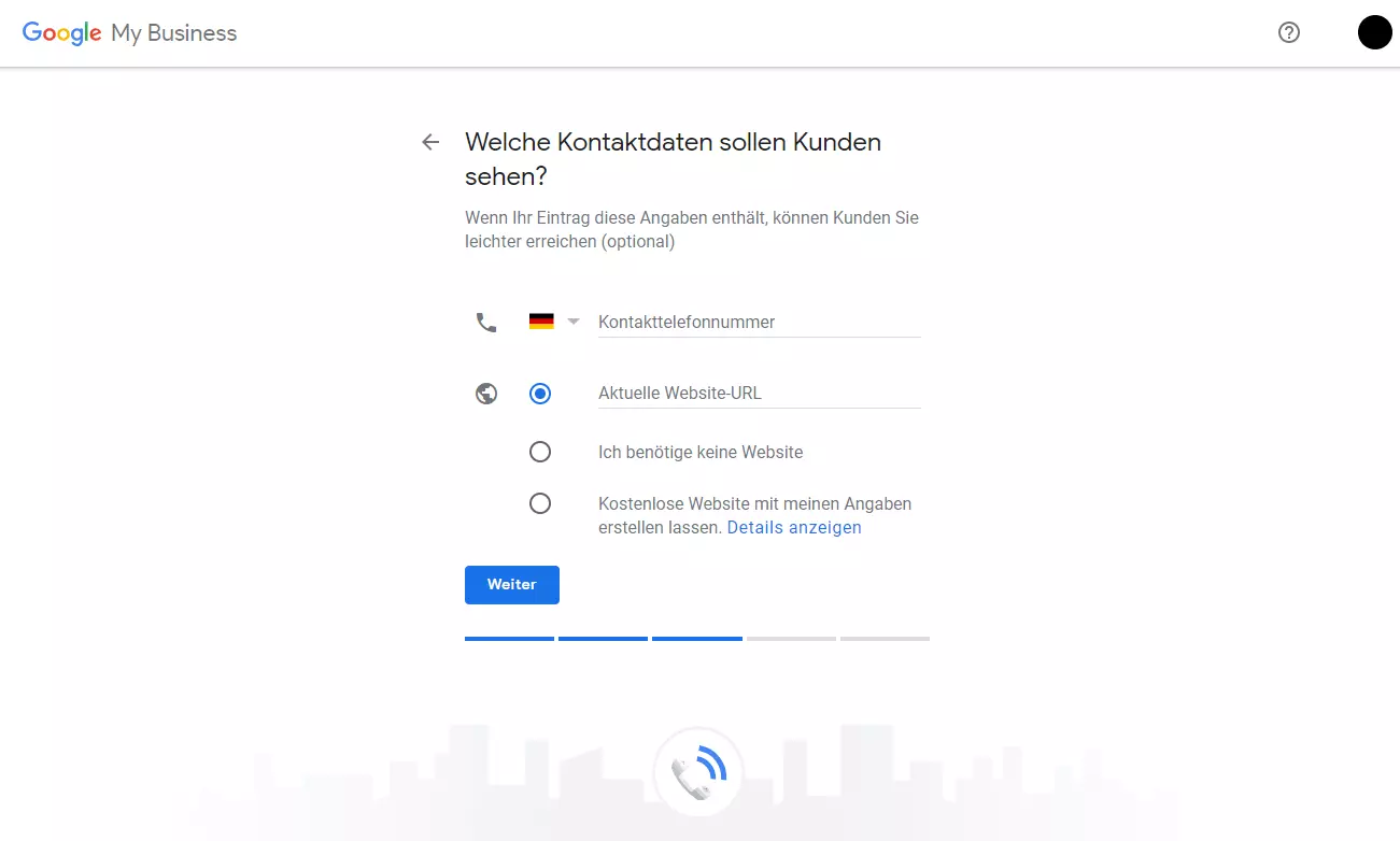 Google My Business: Auswahl der Kontaktmöglichkeiten