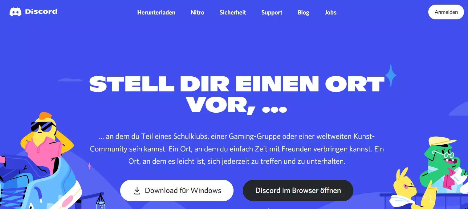 Discord-Homepage mit Download-Button