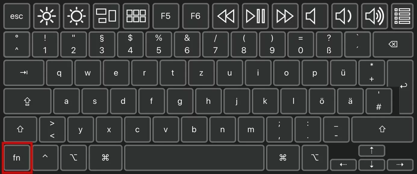 Tastatur mit Fn-Taste zur Aktivierung der Funktionstasten