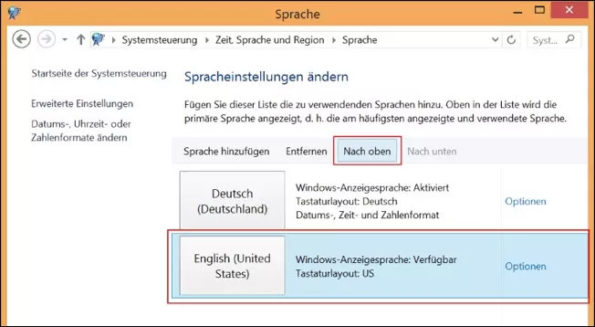 Festlegung der neuen Sprache als Standardanzeigesprache