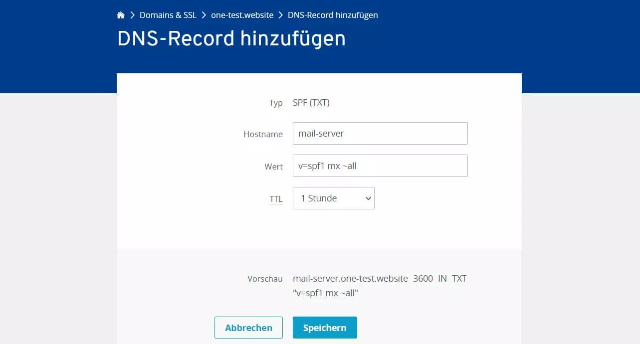 IONOS Cloud Panel: DNS-Record hinzufügen