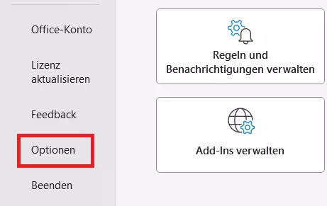 Microsoft Outlook: Registerkarte „Datei“