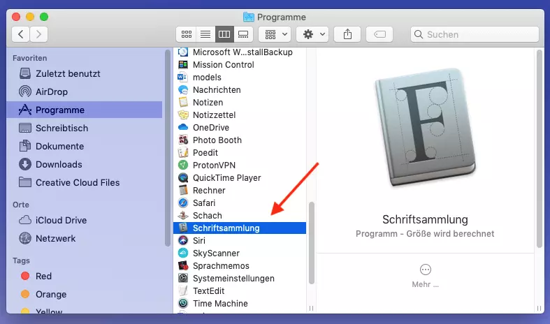 Mac: Schrift installieren: Programm „Schriftsammlung“ finden 