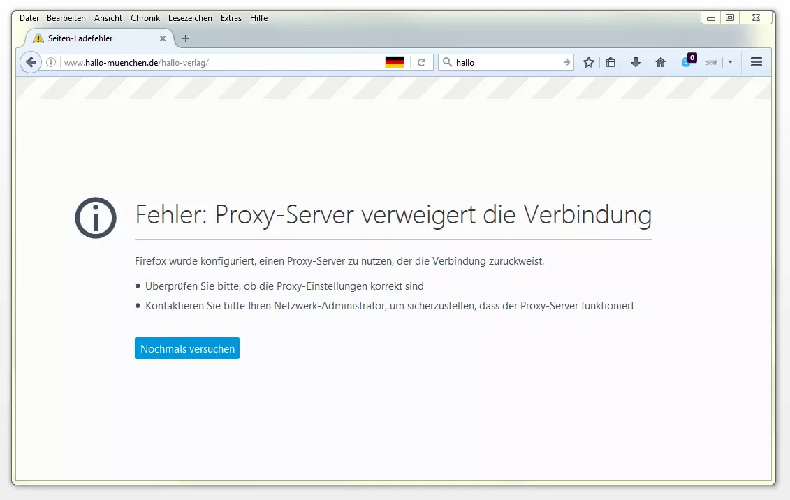 Proxy-Server verweigert die Verbindung