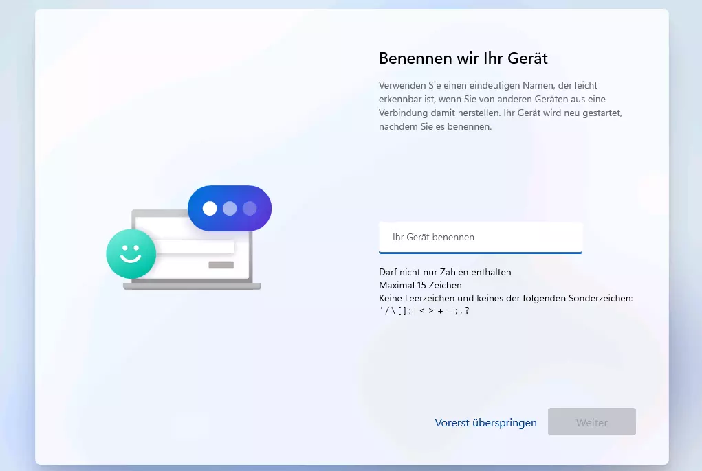 Windows-11-Installation: Gerät benennen