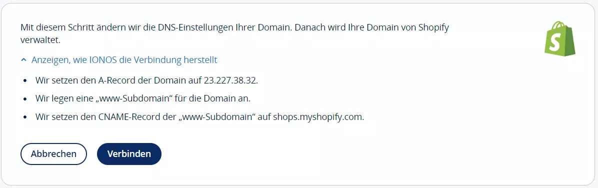 IONOS: Shopify und Domain verbinden