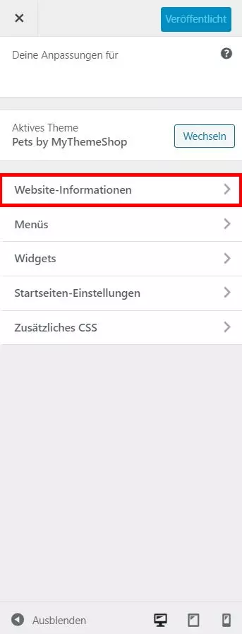 Favicon WordPress: Website-Informationen im Customizer