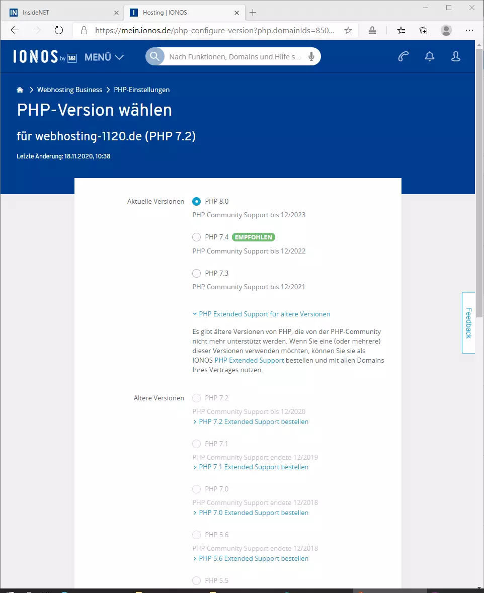 PHP 8.1 bei IONOS testen