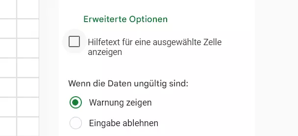 Google Sheets: Warnung für Dropdowns aktivieren