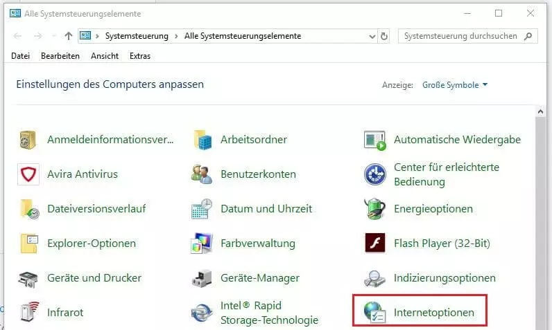 Klassische Systemsteuerung in Windows 10