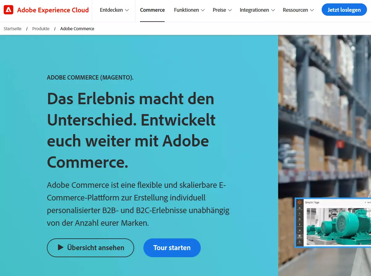 Homepage von Magento bei Adobe