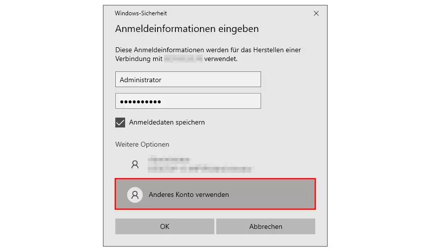 Windows-Remote: Anmeldeinformationen eingeben