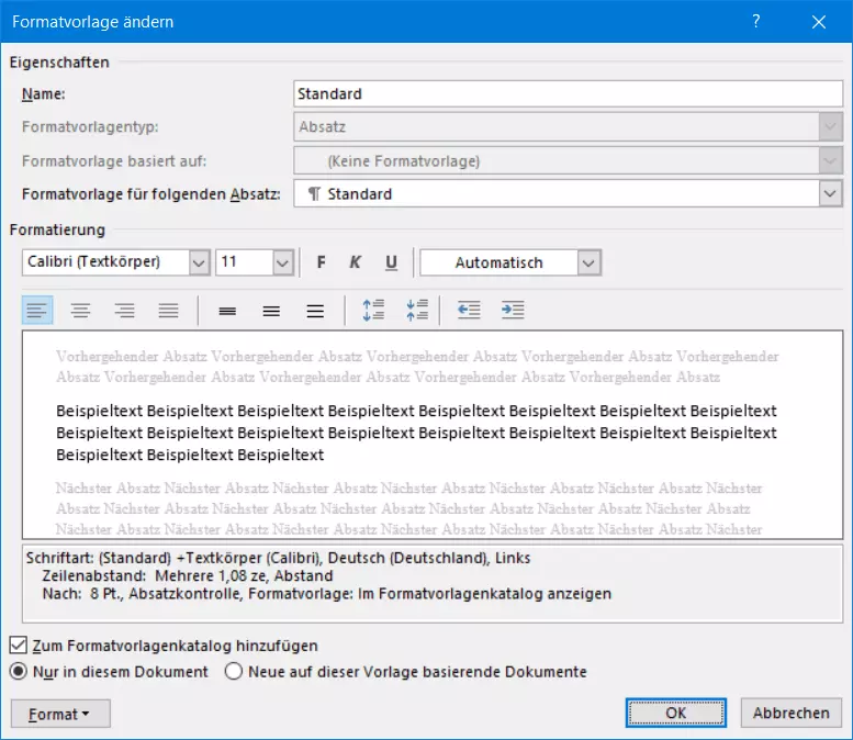 Formatvorlage ändern 