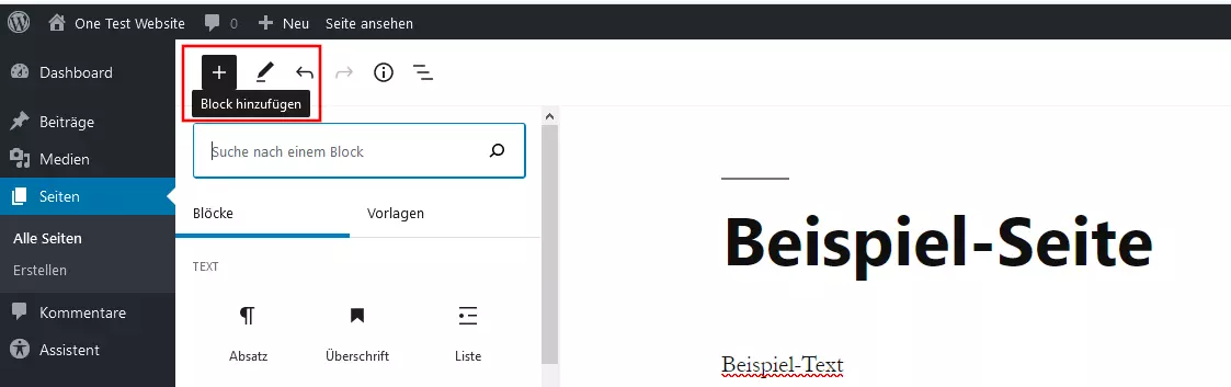 WordPress: Button „Block hinzufügen“