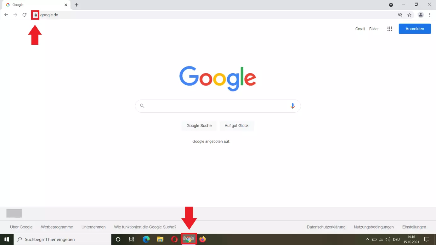 Google Chrome: Schloss-Symbol auf das Chrome-Symbol in der Taskleiste ziehen