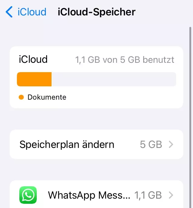 Speichereinstellungen in der iCloud