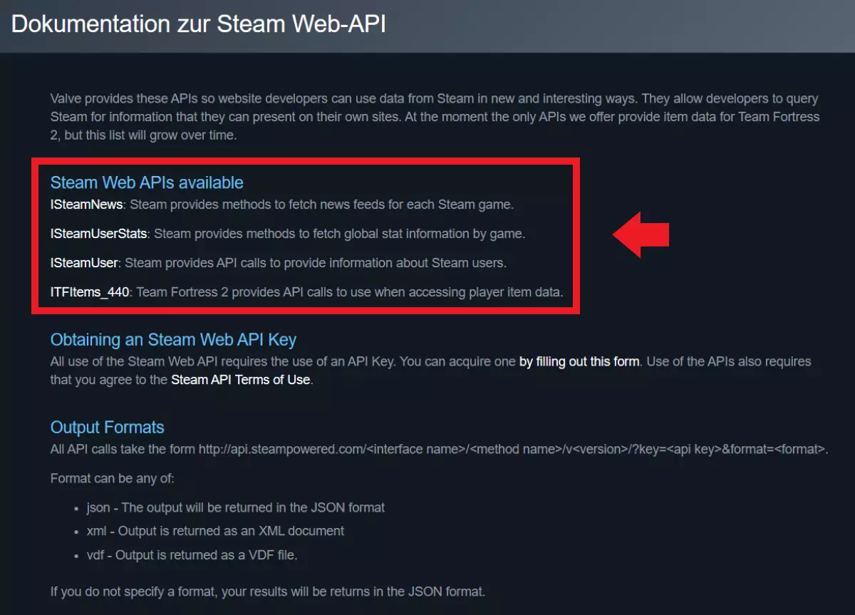 Alle Steam Web-APIs