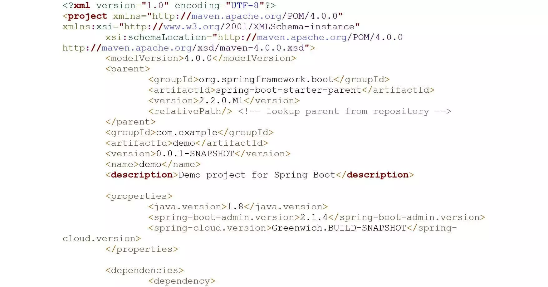 Ausschnitt aus der generierten Maven-Konfigurationsdatei pom.xml