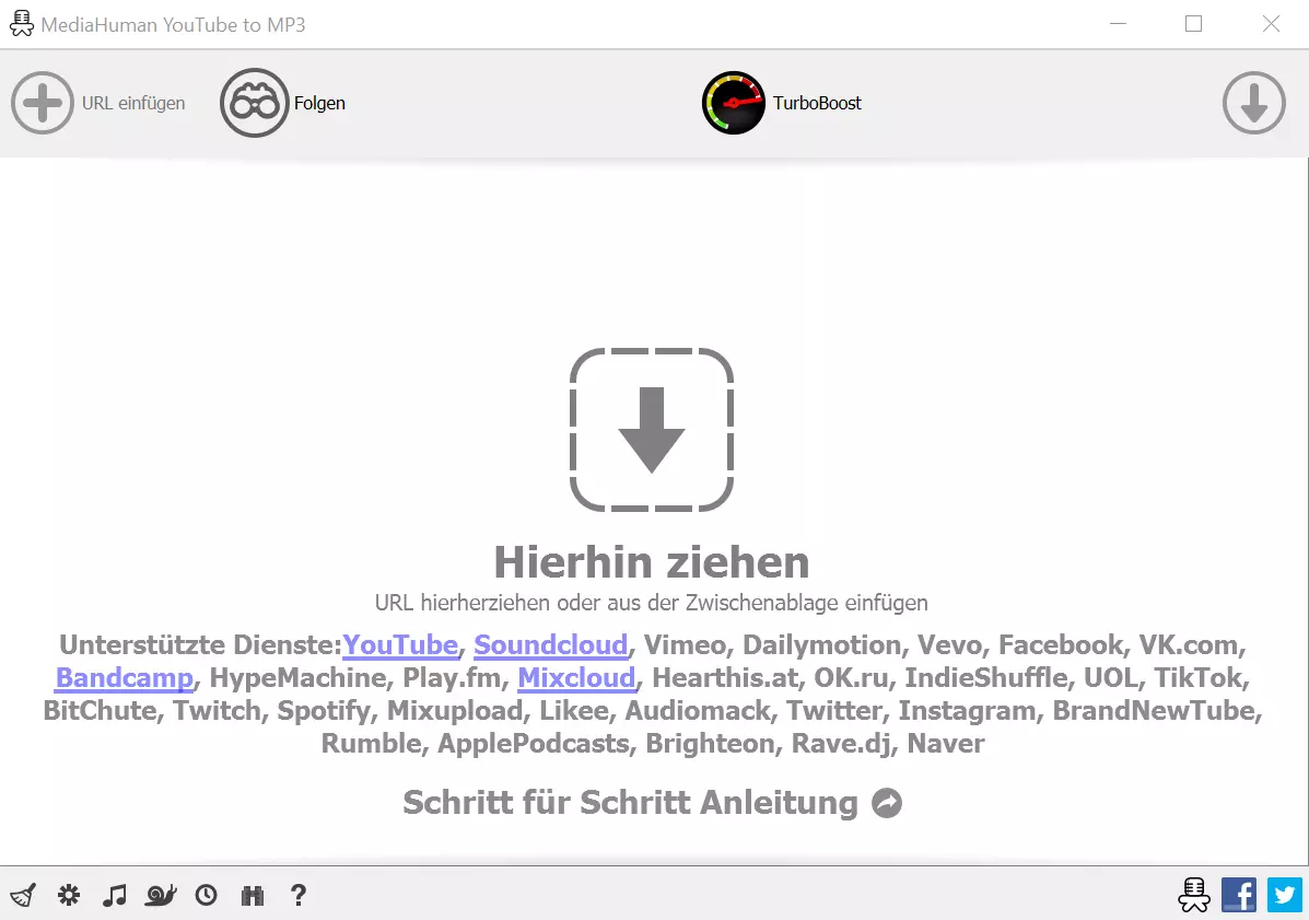 Oberfläche des YouTube-to-MP3-Converters von MediaHuman