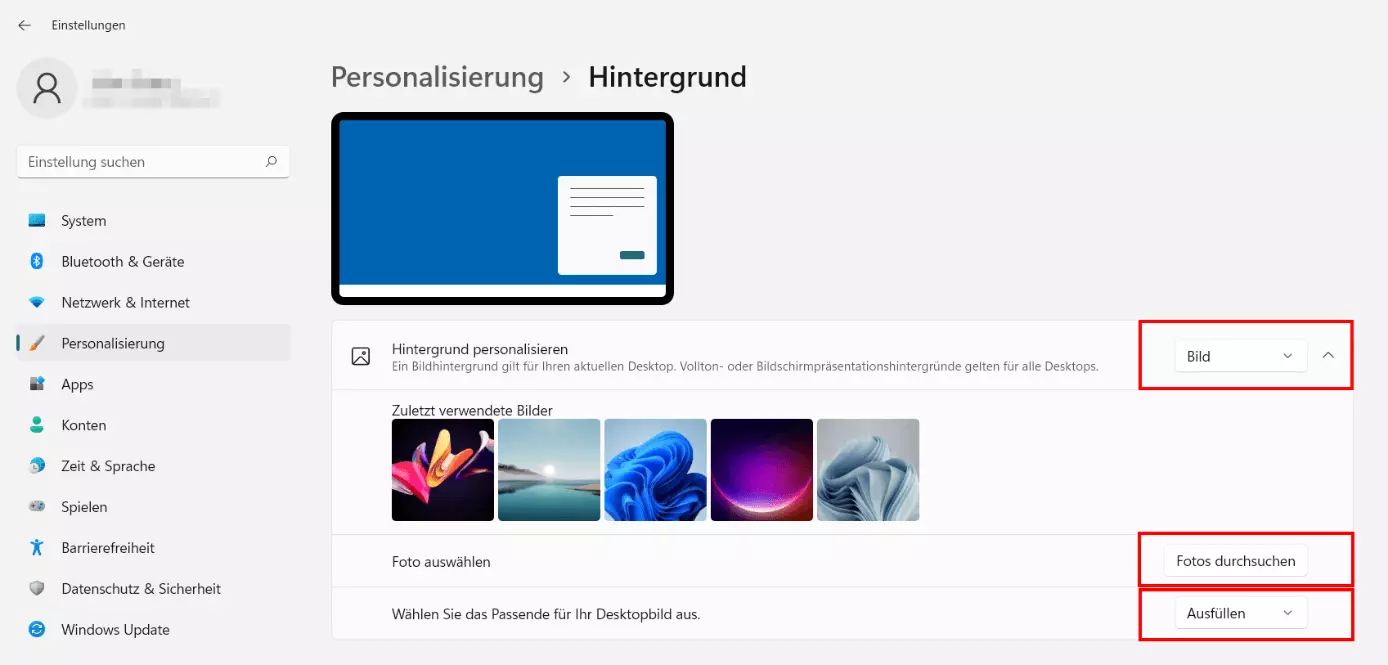 Desktop-Hintergrund ändern in Windows 11 (Bild)