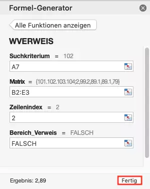 WVERWEIS: Formel-Generator ausfüllen