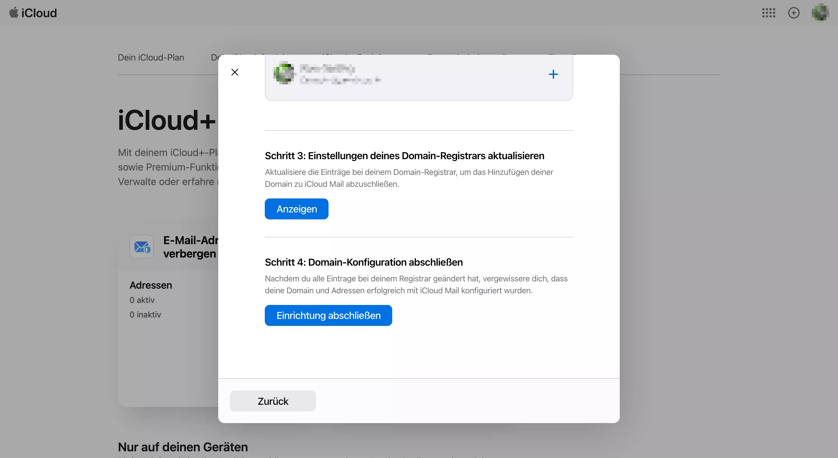 iCloud Mail: Domain-Registrar-Einstellungen