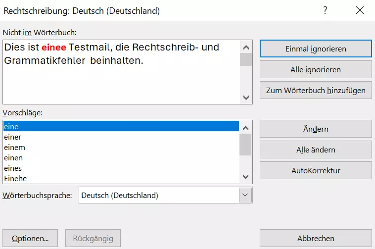 Automatische Rechtschreibprüfung vorm Versenden in Outlook