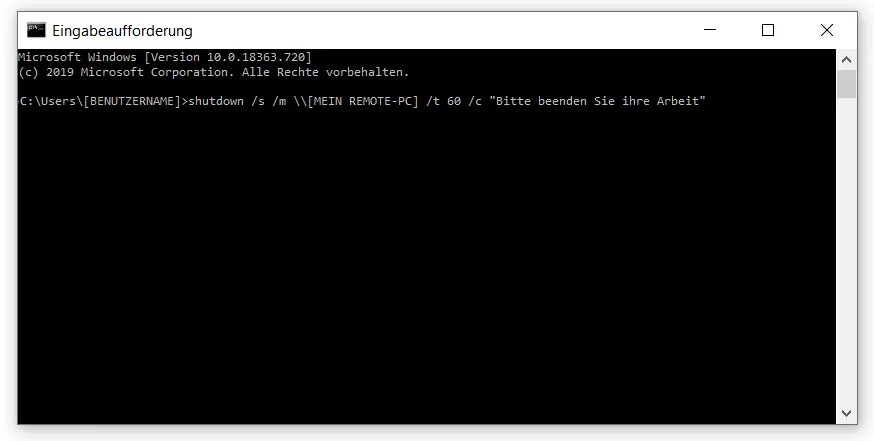 Shutdown via CMD: Beispiel mit komplexerer Syntax