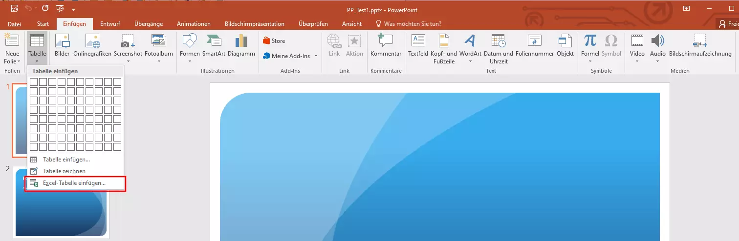 PowerPoint: Excel-Tabelle einfügen 