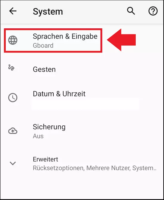 Der Menüpunkt „Sprache & Eingabe“ in den Android-Systemeinstellungen