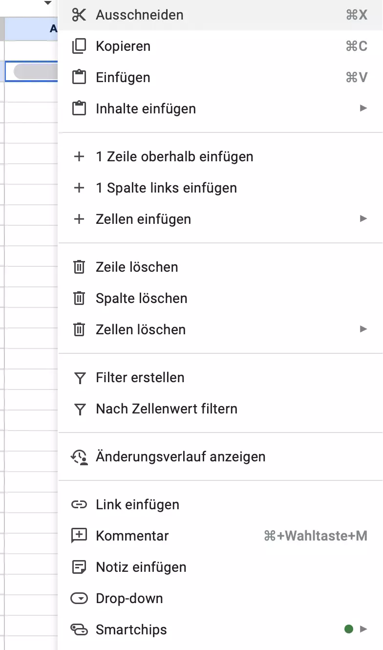 Google Sheets Dropdown bearbeiten mit Rechtsklick