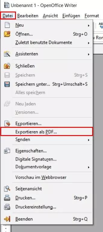 OpenOffice Writer: ODT in PDF umwandeln