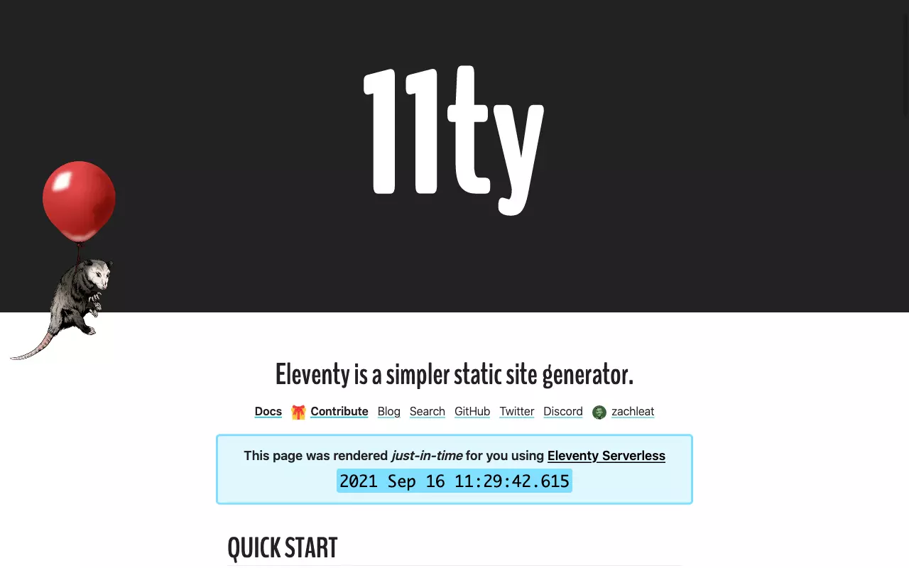 Screenshot der Website von Eleventy